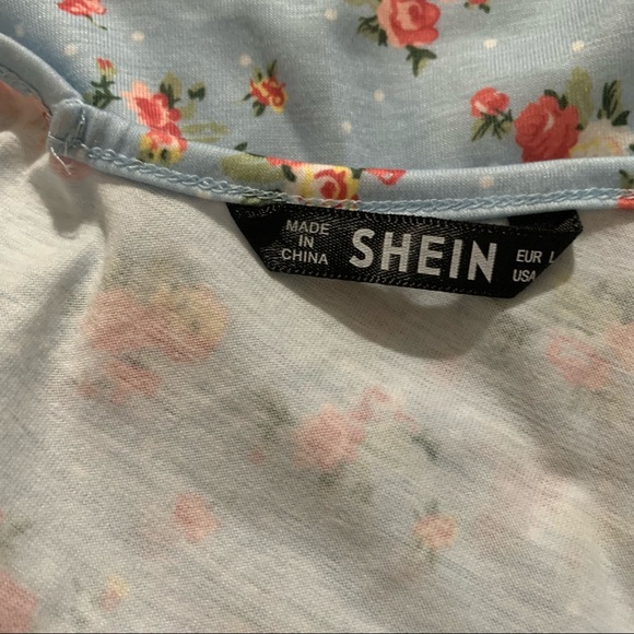 Blue Ditsy Floral Print Lettuce-Edge Cropped Cami Top NWOT - Picture 7 of 7